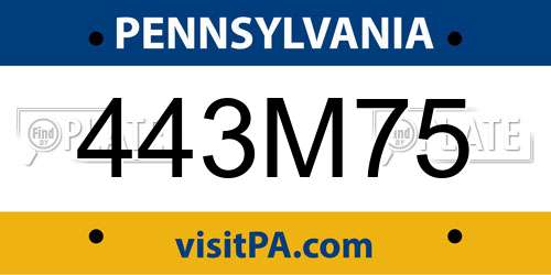443M75 Pennsylvania License Plate