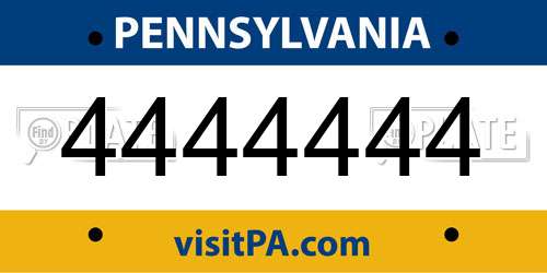 4444444 Pennsylvania License Plate