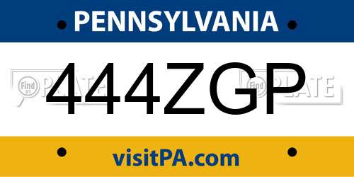 444ZGP Pennsylvania License Plate