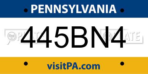 445BN4 Pennsylvania License Plate
