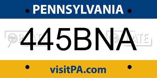 445BNA Pennsylvania License Plate