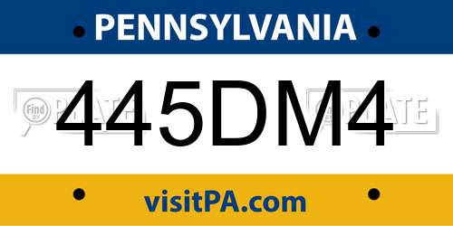 445DM4 Pennsylvania License Plate