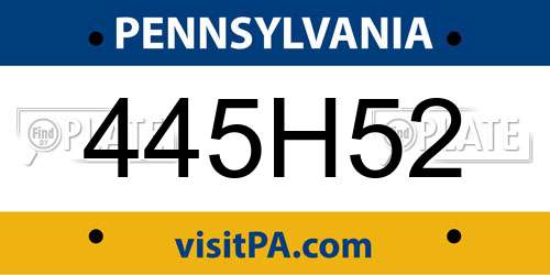 445H52 Pennsylvania License Plate