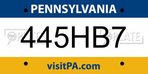 445HB7 Pennsylvania License Plate