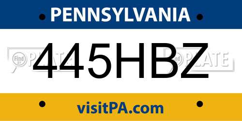 445HBZ Pennsylvania License Plate
