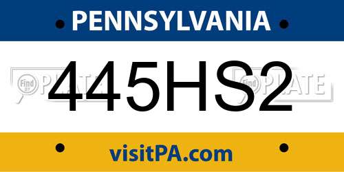 445HS2 Pennsylvania License Plate