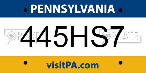 445HS7 Pennsylvania License Plate