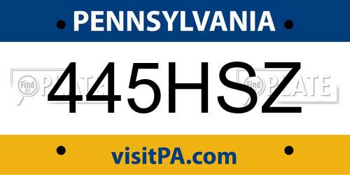 445HSZ Pennsylvania License Plate