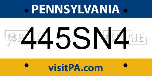 445SN4 Pennsylvania License Plate