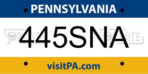 445SNA Pennsylvania License Plate