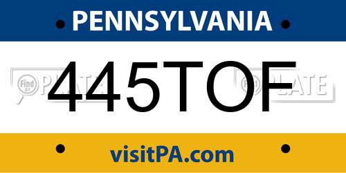 445TOF Pennsylvania License Plate