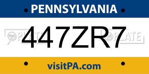 447ZR7 Pennsylvania License Plate