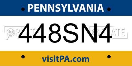 448SN4 Pennsylvania License Plate
