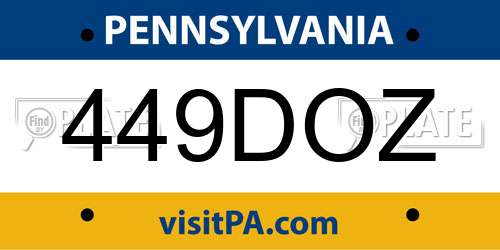 449DOZ Pennsylvania License Plate