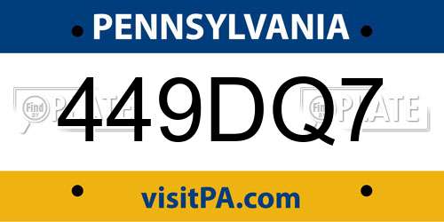 449DQ7 Pennsylvania License Plate