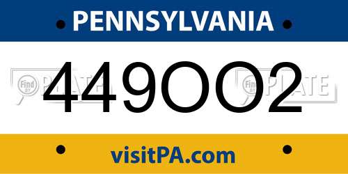 449OO2 Pennsylvania License Plate