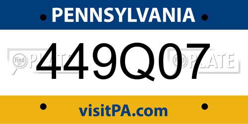 449Q07 Pennsylvania License Plate