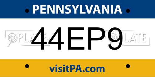44EP9 Pennsylvania License Plate