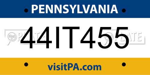 44IT455 Pennsylvania License Plate