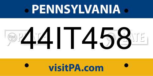 44IT458 Pennsylvania License Plate