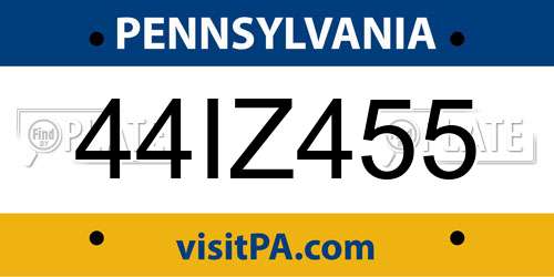 44IZ455 Pennsylvania License Plate