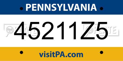 45211Z5 Pennsylvania License Plate