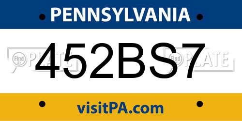 452BS7 Pennsylvania License Plate