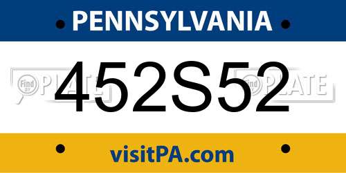 452S52 Pennsylvania License Plate