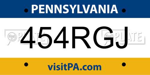 454RGJ Pennsylvania License Plate