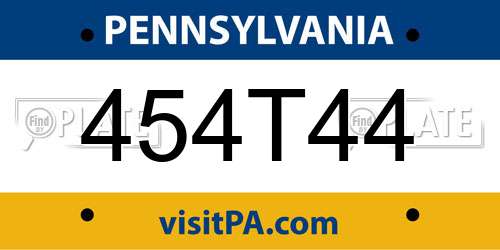 454T44 Pennsylvania License Plate