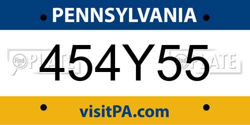 454Y55 Pennsylvania License Plate