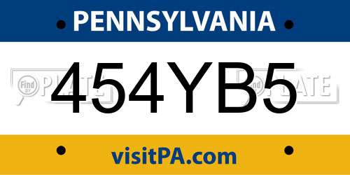 454YB5 Pennsylvania License Plate