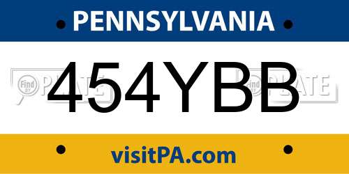 454YBB Pennsylvania License Plate