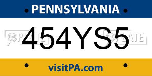 454YS5 Pennsylvania License Plate