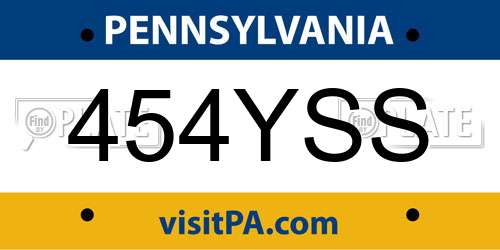 454YSS Pennsylvania License Plate