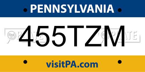 455TZM Pennsylvania License Plate