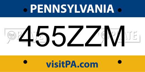 455ZZM Pennsylvania License Plate