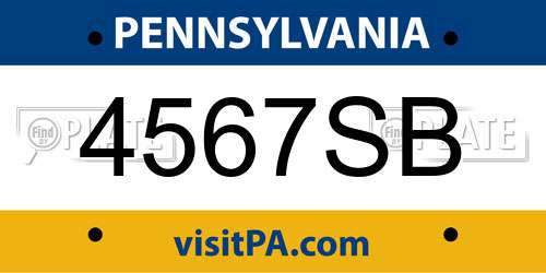 4567SB Pennsylvania License Plate