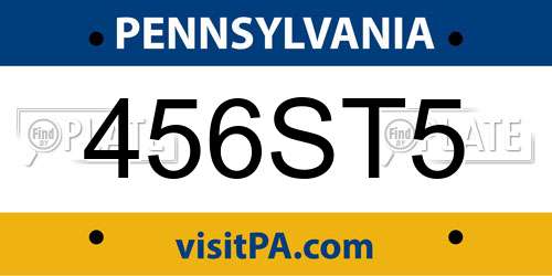 456ST5 Pennsylvania License Plate