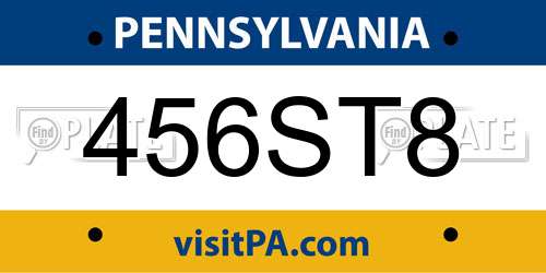 456ST8 Pennsylvania License Plate