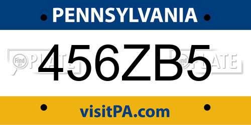 456ZB5 Pennsylvania License Plate