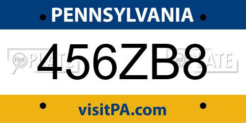 456ZB8 Pennsylvania License Plate