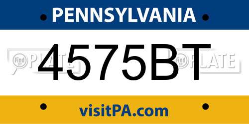 4575BT Pennsylvania License Plate