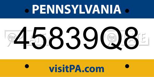 45839Q8 Pennsylvania License Plate