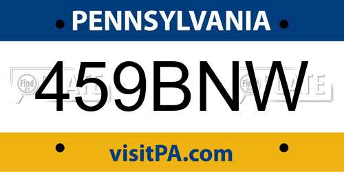 459BNW Pennsylvania License Plate