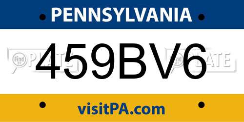 459BV6 Pennsylvania License Plate