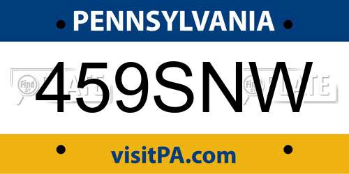 459SNW Pennsylvania License Plate