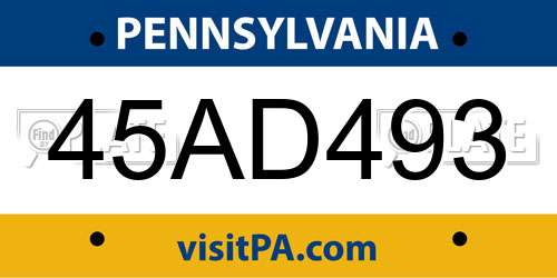 45AD493 Pennsylvania License Plate