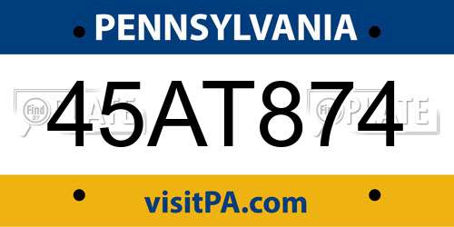 45AT874 Pennsylvania License Plate