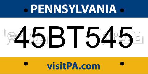45BT545 Pennsylvania License Plate